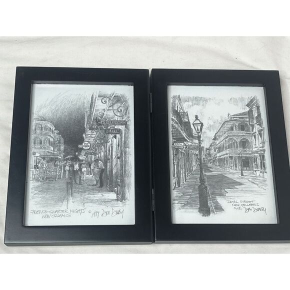 Don Davey Signed Pencil Drawing French Quarter Nights & Royal Street New Orleans - Picture 1 of 8